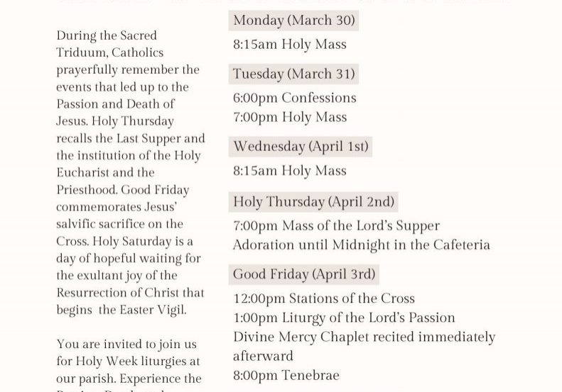 CGS Holy Week Schedule 2025